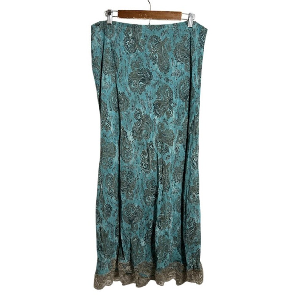 VTG Y2K Francesca Rose Maxi Skirt XL 16 Turquoise Paisley Lace Whimsigoth Fairy